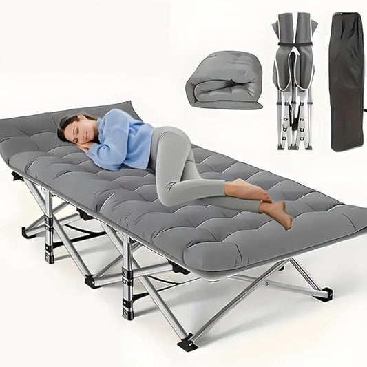 600LBS, Extra-Large Folding Outdoor Camping Bed with Mattress, Portable Folding Guest Bed, Heavy-Duty Sleeping bedwith Storage Bag, Suitable for Travel and Leisure (Grey 600lbs)