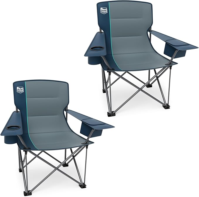 TIMBER RIDGE Oversized Folding Camping Chair Support 550 LBS, Heavy Duty Portable Chairs with Cup Holder Side Pocket for Lawn, Outdoor Picnic, Fishing, 2 Pack(Navy)