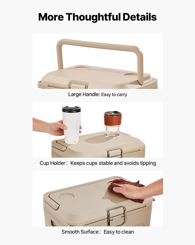 VEVOR Portable Cooler,Hard Cooler with Ice Retention, Heavy-Duty Handles and Strap, Lightweight Rigid Material Insulated Portable Cooler, Suitable for Family Picnics and Short Trips