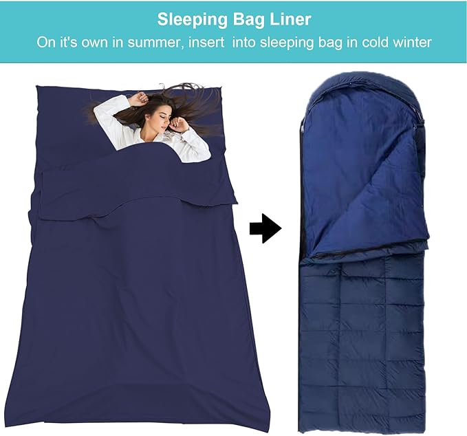 Sleeping Bag Liner,Travel Sheet & Adult Sleep Sack, Camping Sheets Travel Sleep Sack for Backpacking,Hotels & Hostels -Lightweight Single &Double Travel Sheet Camping Sheets