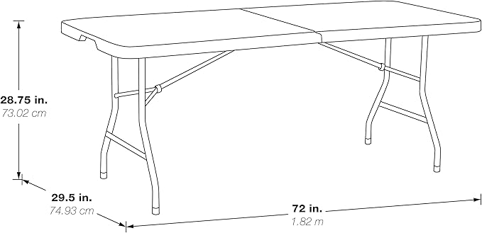 Office Star Resin Rectangle Center-Folding Portable Table for Picnics, Camping, and Tailgating, 6 Feet