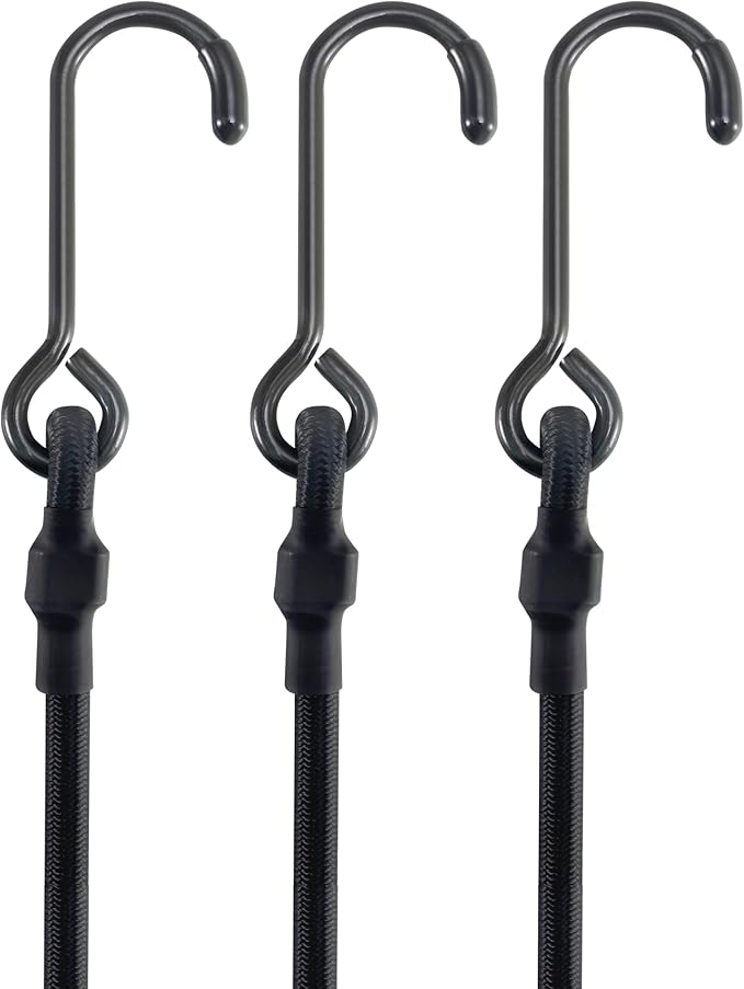 180 Lbs Real Heavy Duty Bungee Cords with Rust Resistant Steel Hooks, 6 Pcs 18 Inch Black Bungee Straps with 1.8X Stretch & UV Protection, Perfect for Camping, Tarps, Tent, Bike, Luggage