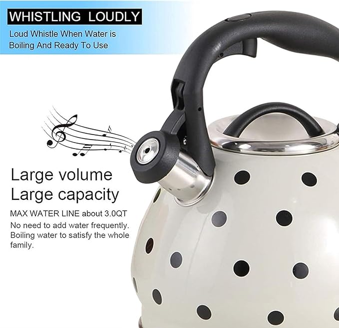 Camping Coffee Tea Pots Cute Polka Dot Tea Kettle, Whistling Tea Pots with Ergonomic Heat-Resistant Handle for Stove
