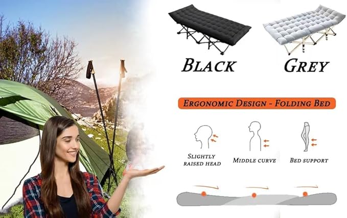 Oversized XXL Folding Camping Cot W/Mat for Adults,Heavy Duty Outdoor Bed with Carry Bag1200 D Layer Oxford Portable Travel Camp Cots Extra Wide Sleeping Cots (Black With Comfortable Mattress)