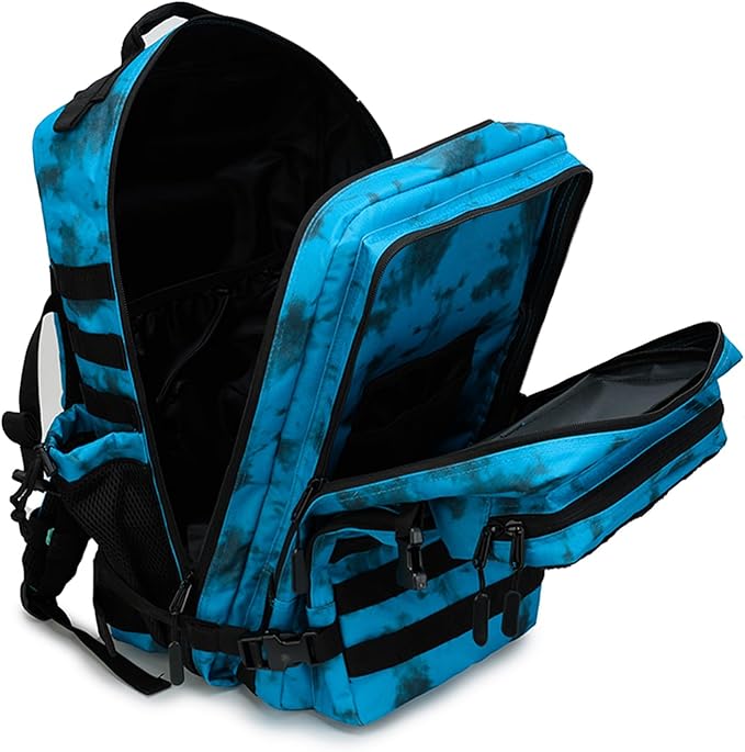 Military Tactical Backpack 45L Bug Out Bag Assault Pack Molle Daypack Hiking Gym Rucksack with Bottle Holder(Blue tie dye)