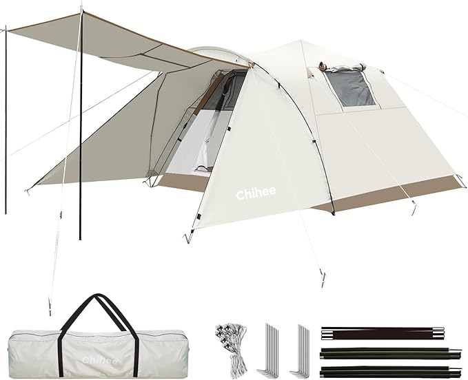 Chihee Camping Tents Pop-Up Portable Tent Outdoor Shelter,Family Tent 2 Doors Instant Set up Large Weatherproof Tent 4 Seasons Tents with Screened Porch Room Awning Include Rain Fly Carry Bag Hiking