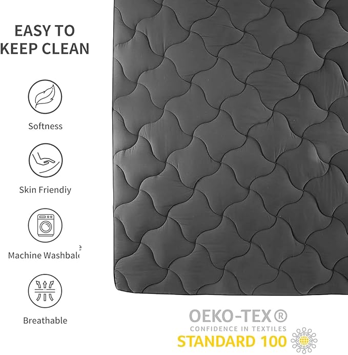 SLEEP ZONE Mattress Pad Cal King Cooling Mattress Topper, Quilted Fitted Mattress Cover, Machine Washable Mattress Protector, Soft Fluffy Down Alternative, Deep Pocket 8~21 inch (Black, Cal King)