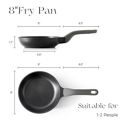 PRICUSIS Nonstick Frying Pan, 8/10/12 Inch Skillet with Stay Cool Handle, Fully Coated, Induction Compatible & Oven Safe, 100% Dishwasher Safe, PTFE & PFOA Free（8 Inch, Black Sesame）