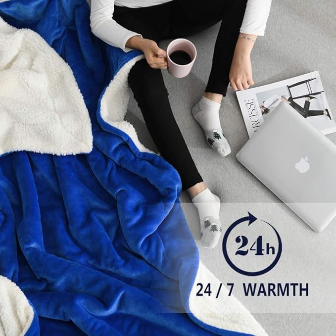NANPIPER Flannel Blanket Reversible Sherpa Throw Blanket Super Soft Fuzzy Plush Fleece for Bed/Couch Lightweight(50"x60",Princess Blue)
