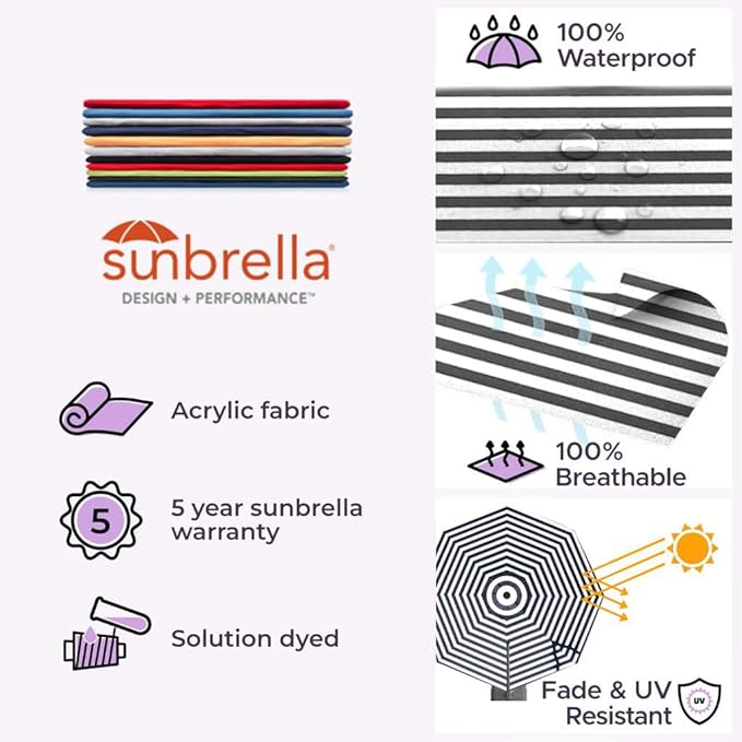 Midtown Umbrellas 10 Ft Outdoor Cantilever Patio Umbrella w/Sunbrella Black & White - Tilt 360° Rotate Offset Patio Umbrella, Deck Patio Umbrella, Backyard Umbrella & Garden Umbrella - Silver Frame