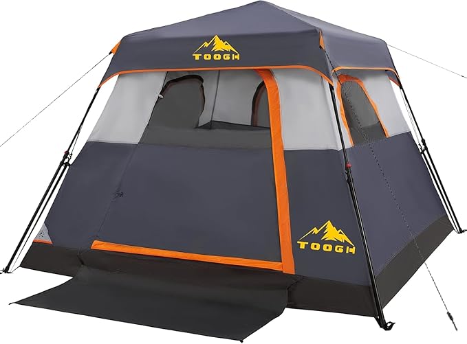 3/4 Person Camping Tent with 1 Door, 4 Windows, and Upgraded Ventilation– Instant Setup, Waterproof, 8'x 8'x 67''Oxford Fabric Floor Pop Up in 60 Seconds Includes Rainfly and Backpack