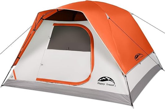 Happy Travel Camping Tent, 4/6 Person Dome Tents for Camping with Rainfly, Waterproof Clip Easy Setup Portable Family Tent with Mesh Windows, 20% More Headroom Backpacking Tents for Camping & Hiking