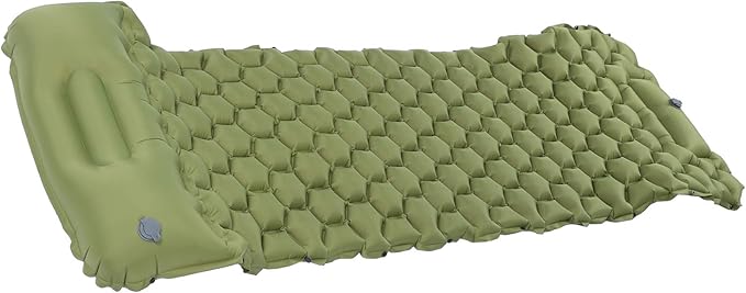 Inflatable Camping Sleeping Pad Mat, Ultra Lightweight Air Cushion Mattress for Tent Hiking Travel, 2 Way Valve Design with 40D Nylon Fabric and TPU Laminate, Compact Foldable (Green)