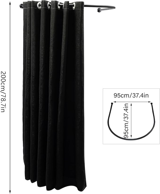 U-Dressing Room Privacy Protection Changing Divider, Clothing Store Fitting Room for Boutique, Curtain Divider (U-Shaped-Black)