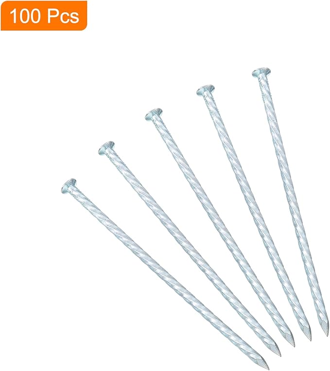 uxcell 100Pcs Metal Landscape Edging Stakes, 7 Inch Galvanized Artificial Turf Stakes Spiral Anchoring Spikes for Outdoor Tent Construction Weed Barriers, Silver