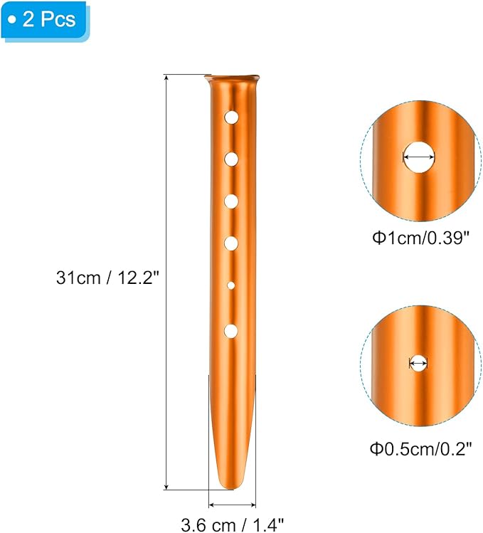 PATIKIL Aluminum Tent Stakes, 2 Pack Metal Camping Ground Pegs Camping Accessories Sand Stakes with 6 Holes for Tents Hammocks and Canopy, Orange