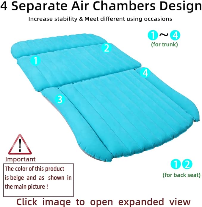 SUV Air Mattress Thickened and Double Side Flocked Travel Outdoor Mattress Back Camping Sleeping Pads for SUV Back Seat 4 Air Bags（Fruit Green and Space Gray）