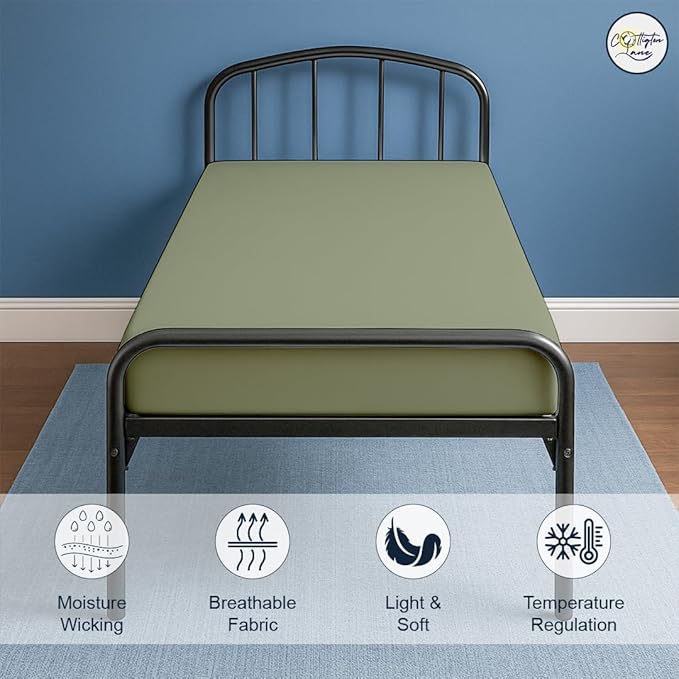 Cot Fitted Sheet 25 x 75, 100% Egyptian Cotton, 1 PC Cot Size Bottom Sheet Only, Perfect for Narrow Twin, Camp Bunk, Army Cots, Trifold Mattress, Camping Cot, Guest Bed Replacement(Sage)