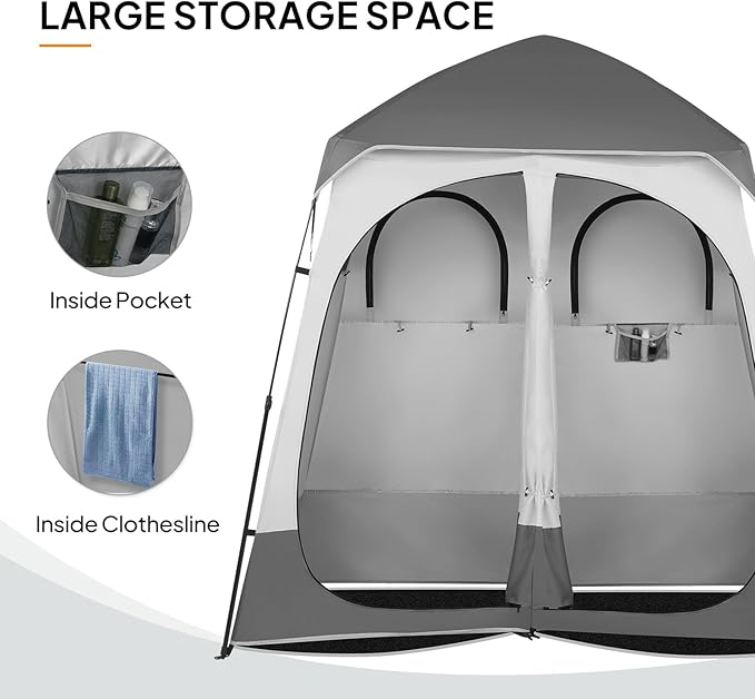 VINGLI 2 Room Shower Tent, 7.5 FT Instant Pop Up Shelter with Carrying Bag, Privacy Changing Room Tent,Perfect for Portable Toilet, Camping, Dressing, Outdoor Indoor, Easy Set Up