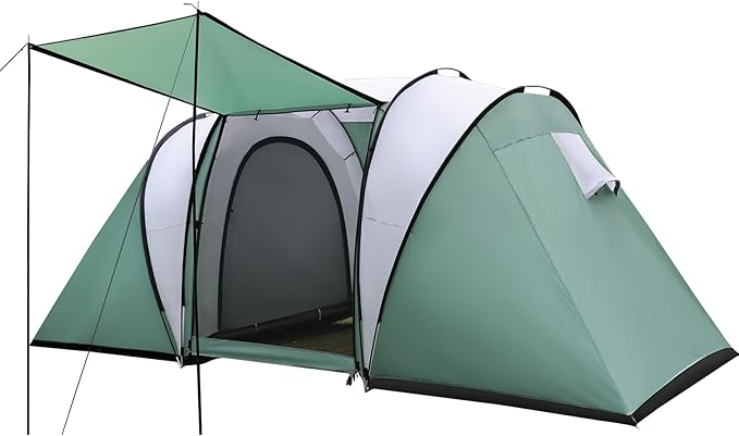 2-4 Person Family Camping Tent with Porch, Weatherproof Camping Shelter with Rainfly, 2 Room Easy Set Up Family Tent with Living Area for Outdoor, Backyard, Hiking