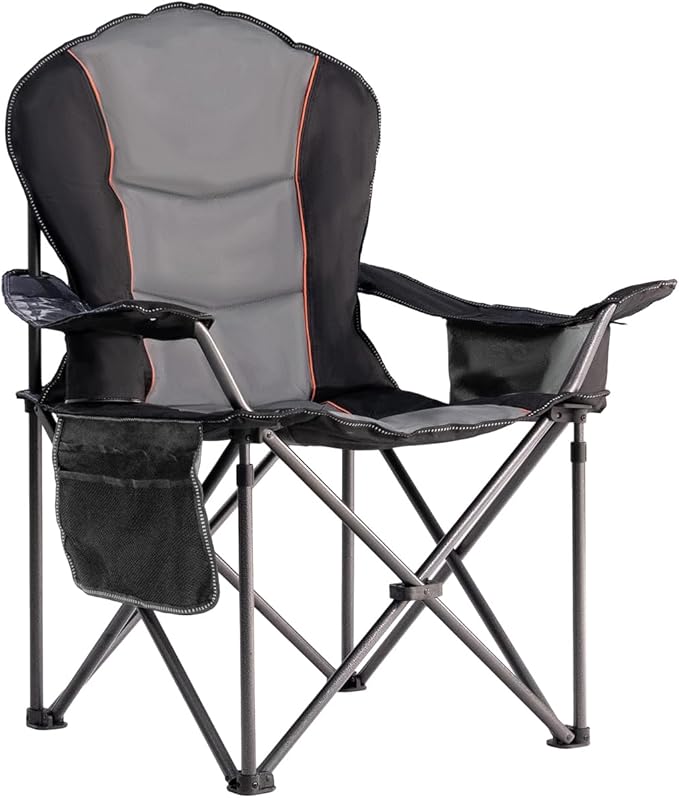 Oversized Camping Chair Heavy Duty 500LBS - Folding Outdoor Chair with Cooler Bag, Storage Pockets, Portable Collapsible Lawn Chairs for Adults (Black & Gray)