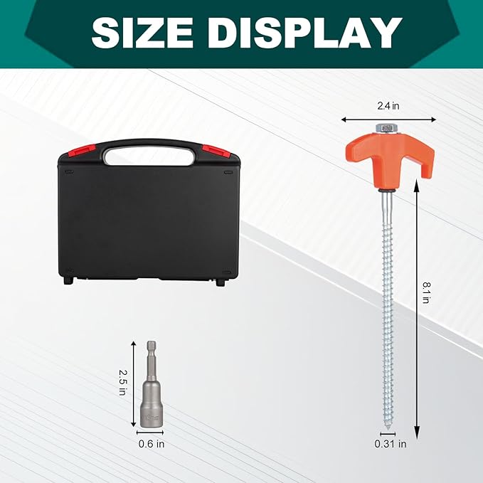 12 Pack Screw in Tent Stakes Heavy Duty,8 ’’ Ground Anchors Screw in,Metal Stakes with Hex Head Driver and Sturdy Storage Box. (12, Orange)