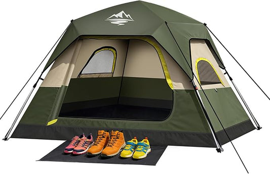 Camping Tent 2/3/4 Person Instant Pop Up Tents for Camping - 40s Automatic Easy Setup Tent with Rainfly, Double-Layer Waterproof & Windproof Instant Tents with Welcome Mat for Camping & Hiking