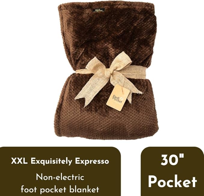 PediPocket XXL Sherpa Lined Patented Foot Pocket Blanket – Exquisitely Expresso – Extra Large 60” x 84” with 30” Deep Foot Pocket, Plush Fleece Blanket,Machine Washable, Gift Idea (Non-Electric)