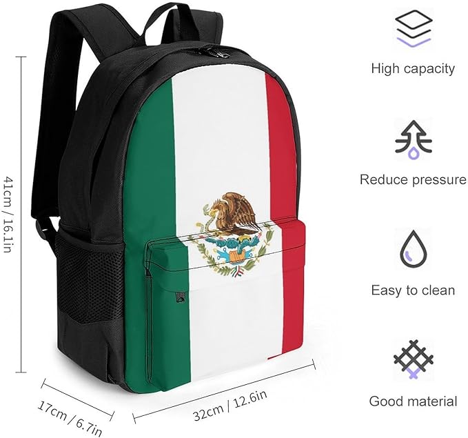 Daypack Backpack Anti-Theft Multipurpose Big Capacity Bookbag, Mexican Mexico Flag Business Computer Bag With Side Pockets