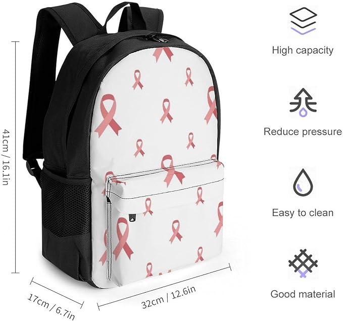 Supdreamc Lightweight Daypack Backpack for Trekking Work Running, Big Capacity Multipurpose Anti-Theft Bookbag, Breast Cancer Awareness Pink Ribbons White Business Computer Bag