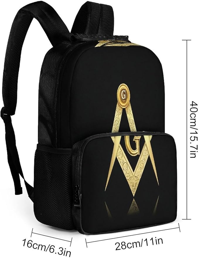 Men Women Polyester Gold Freemason Freemasonry Masonic Daypack Backpack Large Capacity Carry On Bag With Smooth Zippers for Hiking Picnic Walking Cycling