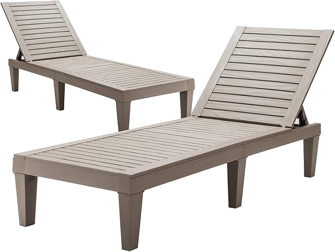 Tangkula Outdoor Chaise Lounge Chair, Lightweight Patio Lounge Recliner Chair with Adjustable Backrest, 5 Reclining Positions Chaise Lounger for Patio, Beach, Balcony, Poolside, Backyard (2, Coffee)