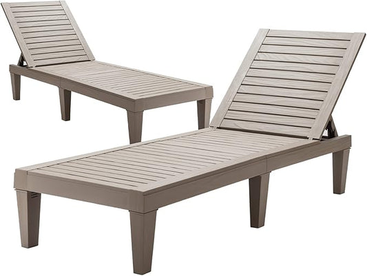 Tangkula Outdoor Chaise Lounge Chair, Lightweight Patio Lounge Recliner Chair with Adjustable Backrest, 5 Reclining Positions Chaise Lounger for Patio, Beach, Balcony, Poolside, Backyard (2, Coffee)