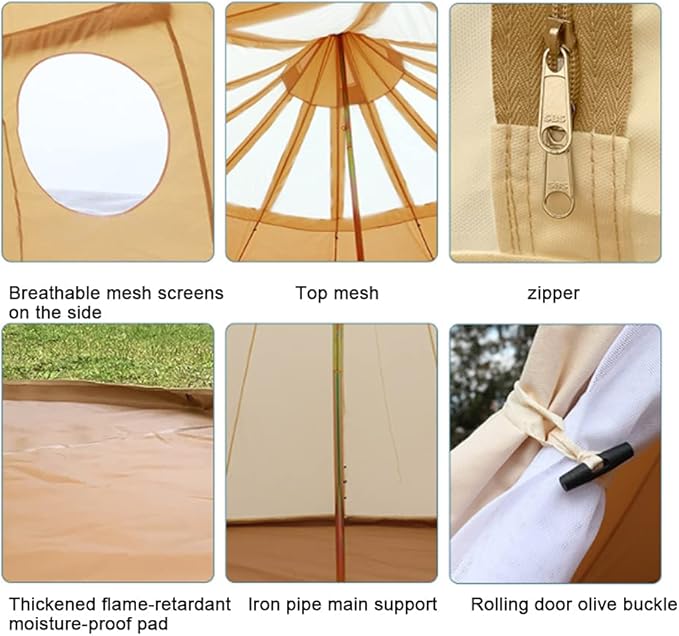 GeRRiT Outdoor Canvas Bell Tent 5M Canvas/900D Oxford Cloth Tent 4 Season Luxury Large Canvas Glamping Tent Yurt for Camping Hiking Party, Khaki