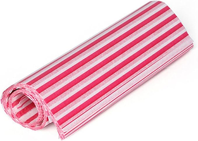 Wax Paper,50 sheets Grease Proof Paper,Waterproof Dry Hamburger Paper Liners Wrapping Tissue for Plastic Food Basket for Baking Grilling Air Fryer Steaming Bread Cake Cookie(Red stripes)