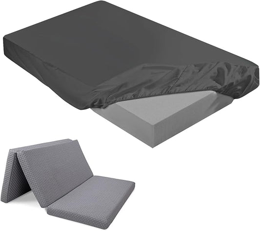 Breling Fitted Sheet (Sheet Only) Compatible with Milliard Trifold Mattress Folding Mattress Fitted Microfiber Bedsheet for Camp Bunk Rvs Bed(Full,4'',Dark Gray)