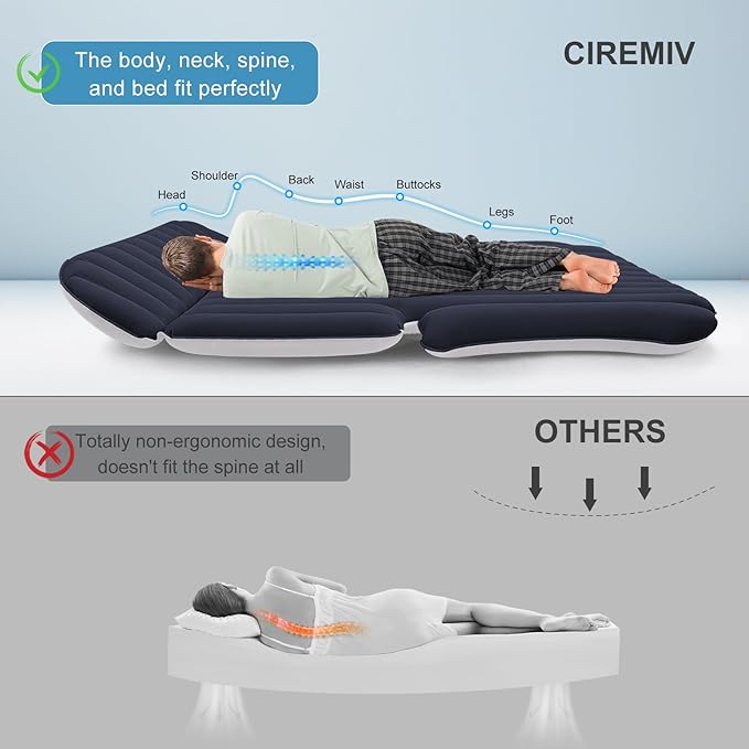 SUV Air Mattress with Double-Sided-Thick Flocked/Car Mattress with Pump & Built-in Pillow/Leakproof Comfortable Durable Car Air Mattress/Car Bed for Auto Camping,Road Trip