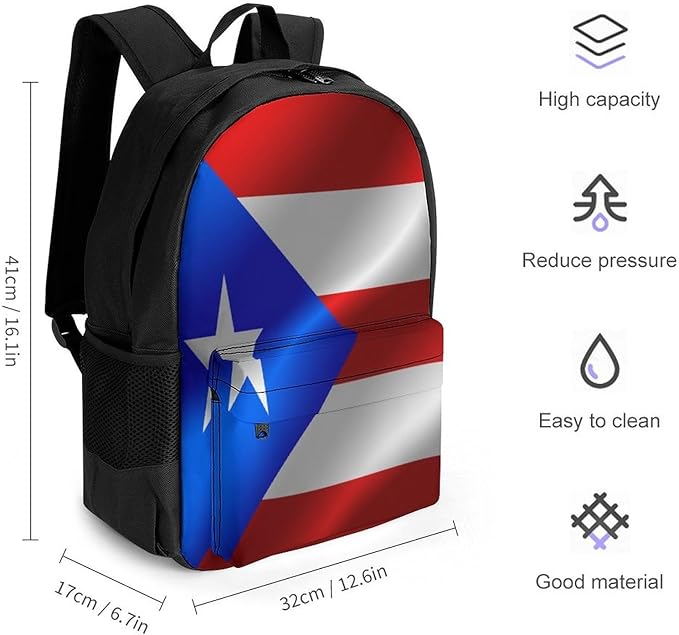 Polyester Daypack for Camping Travel Walking Cycling, Big Capacity Anti-Theft Multipurpose Bookbag, Flag Of Puerto Rico Camping Outdoor Backpack