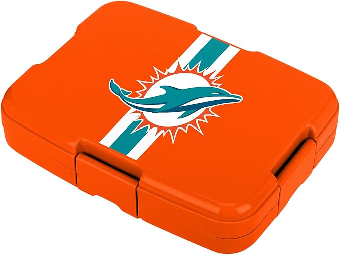 FOCO NFL Unisex-Adult Officially Licensed Team Color Stripe Primary Logo Football Leak Proof 5 Compartment Bento Lunch Box - Miami Dolphins
