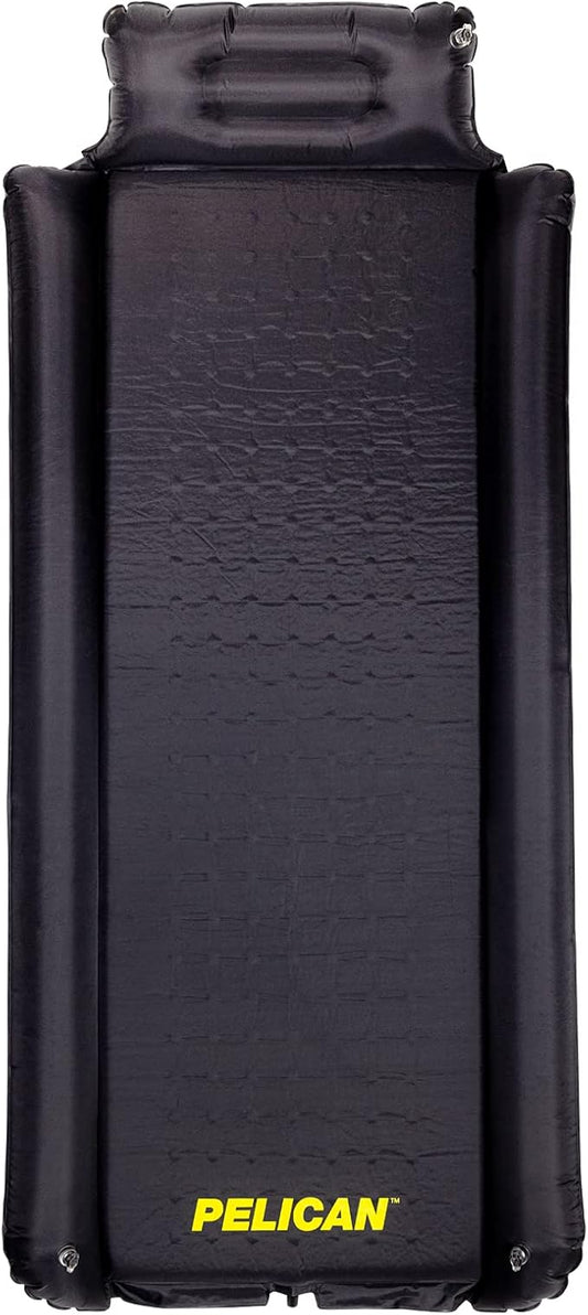 Pelican Self Inflating Sleeping Pad w/Pillow & Arm Rest, Camping Gear - Waterproof Foldable Lightweight Air Mattress - Memory Foam Sleeping Mat for Hiking, Backpacking - Travel Accessories - Black