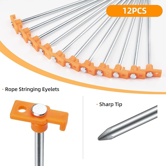 12PCS Tent Stakes,Camping Stakes,AVOFOREST 7.1Inch Non-Rust Metal Tent Pegs Ground Stakes Tent Spikes Camping,Hiking Orange