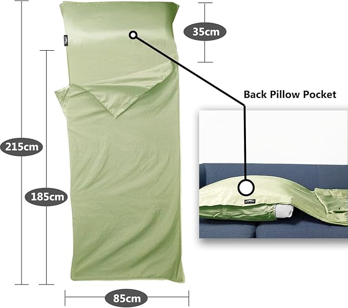 Frelaxy Sleeping Bag Liner, XL Travel Sheet & Camping Sheet for Backpacking, Hotel, Hostels & Traveling, Comfy & Easy Care, Full-Length Zipper/No Zipper, 4 Seasons Warm Cold Weather