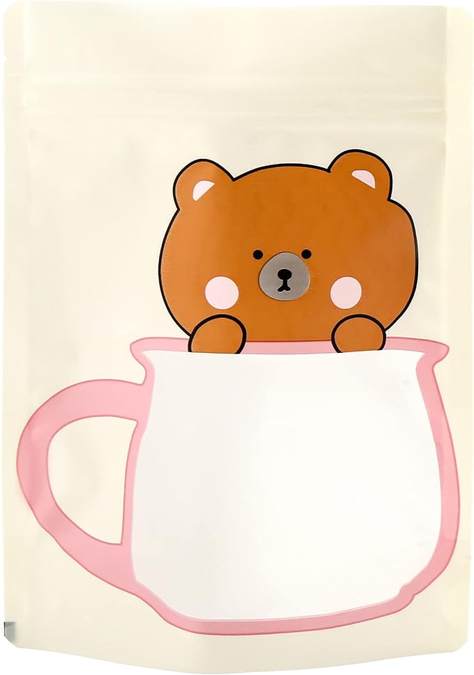 QQ Studio 100 Animal Designed Snack Bags, Plastic Bakery Bags, Cute Favor Bags for Snacks, Pastel Cookie Bags with Window, Zipper Seal Treat Storage Bags (5 Inch x 7 Inch, Yellow Bear)