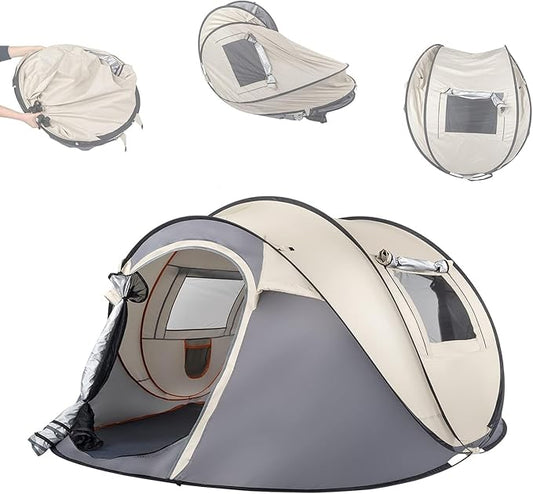 4 Person Easy Pop Up Camping Tent, Waterproof Automatic Setup 2 Doors-Instant Family Tents for Camping,Hiking,Traveling,Fishing,Beach,Outdoor