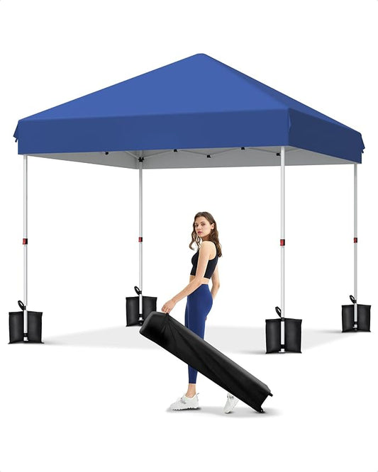 10x10 Pop Up Canopy Tent Outdoor Canopy with No Removable Sidewall One-Person Set Up Heavy Duty Commercial Instant Tent Shelter-Blue