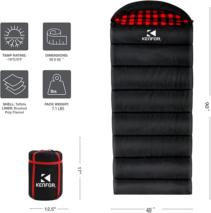 0 Degree Sleeping Bag 100% Cotton Big and Tall Flannel XXL Cold Weather Winter Sleeping Bag for Adults Camping Zero Degree