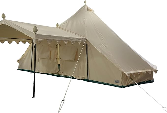 AM&HAIBEI 19.68×13.1ft Canvas Bell Tent for Glamping, 4-Season Yurt with Porch, Heavy Cotton Canvas Design for Outdoor Living
