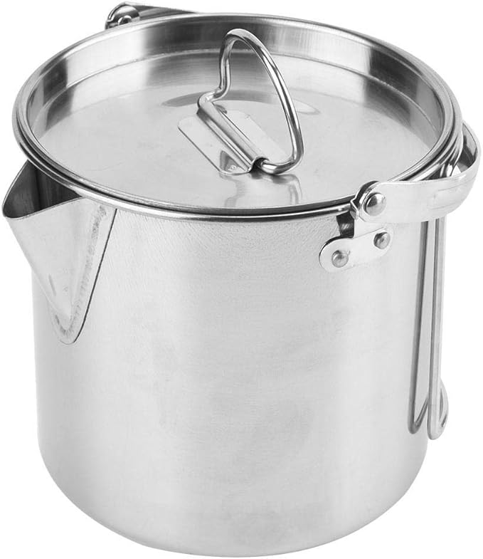 Pasamer 1.2L Camping Tea Kettle, Outdoors Camping Pot Portable Folding Hiking Pot Stainless Steel Kettle Cookware Coffee Tea Picnic Camping Pot with Lids for Hiking Backpacking Picnic, Silver