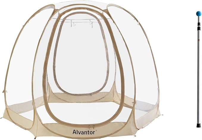 Alvantor Pop Up Bubble Tent - 10’ x 10’ Instant Igloo Tent - 4-6 Person Screen House for Patios - Large Oversize Weather Proof Pod - Cold Protection Camping Tent - Beige