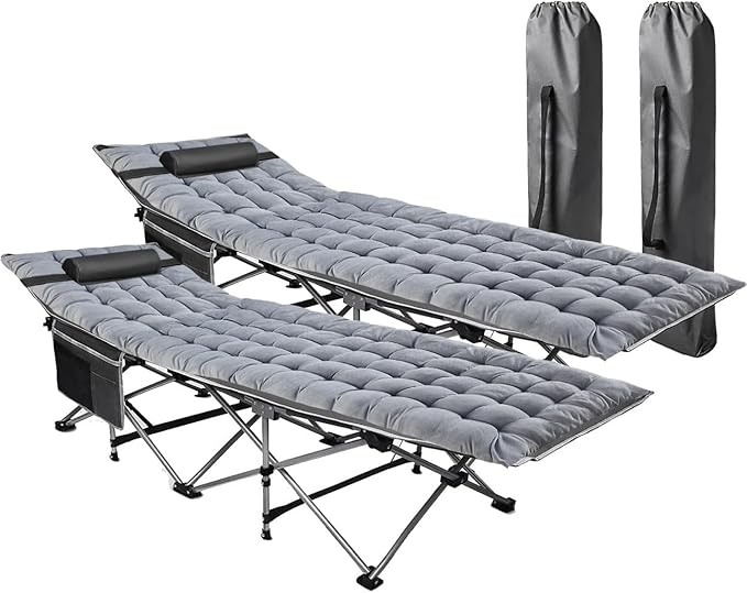 VaygWay Foldable Outdoor Camping Cot and Cot Pad Mattress- Soft Comfortable Lightweight Thick Cotton Sleeping Cot- Portable Hiking, Traveling, Backpacking Waterproof Bottom Pad- 2Pk
